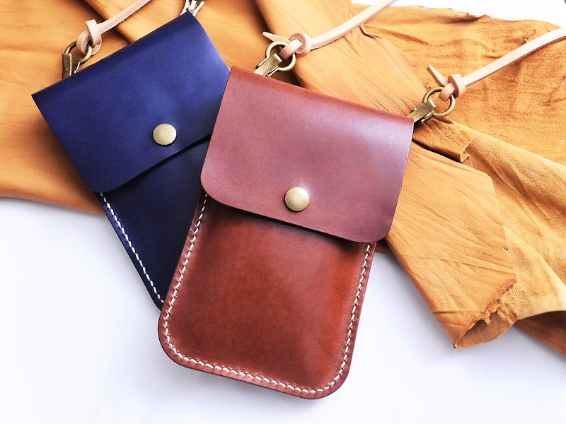 [Side back leather bag] Well-stitched leather material package, free hand bag, phone bag, shoulder bag, simple and practical Italian leather, vegetable tanned leather, leather DIY leather bag, side bag, cross-body bag, cross-body bag - Messenger Bags & Sling Bags - Genuine Leather Blue