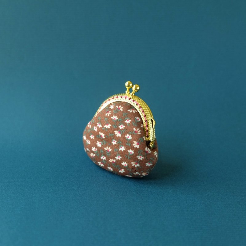 CaCa Crafts | 5cm 超迷你小花口金包 - 零錢包/小錢包 - 棉．麻 咖啡色