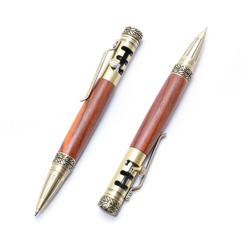 Made-to-order Gear Shift Wooden Ballpoint Pen with Bolt Action Mechanism - 原子筆/中性筆 - 木頭 咖啡色