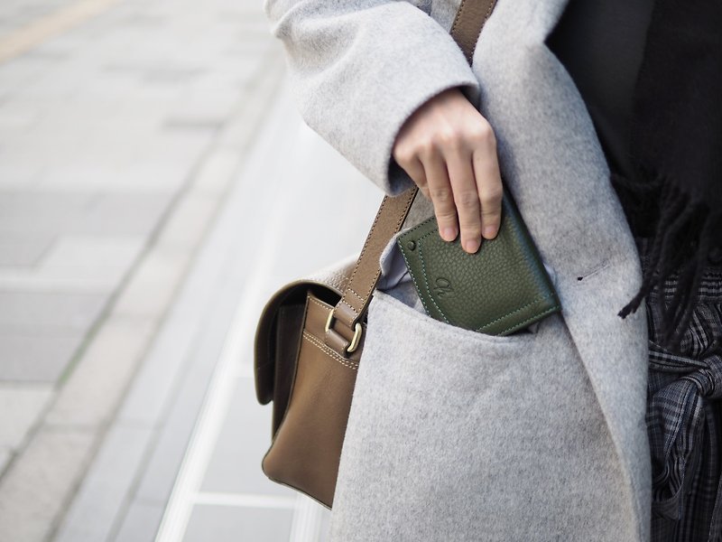 Hannah (Green) : Small leather short wallet, folded wallet - 銀包 - 真皮 綠色