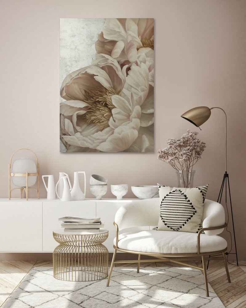 Pink Silver Painting | Pink Silver Abstract | Pink Wall Art | Silk Flowers - 壁貼/牆壁裝飾 - 棉．麻 粉紅色