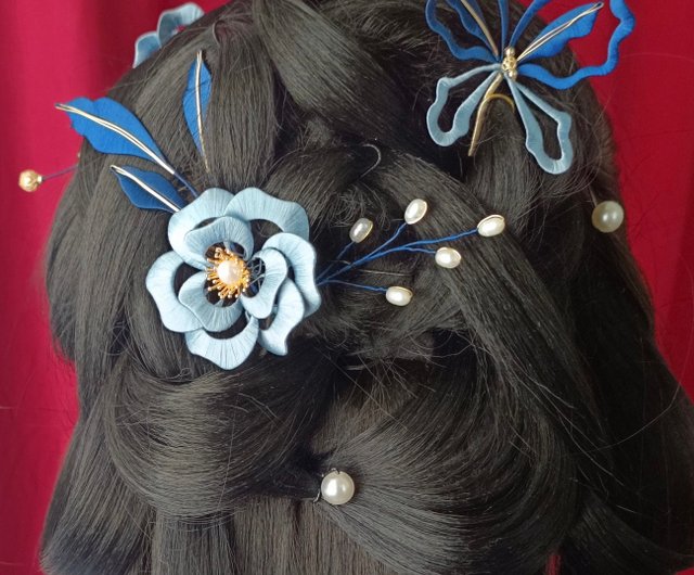 Fashion Hanfu Flower Pins for Hair Ancient Butterfly Silk Hairpin