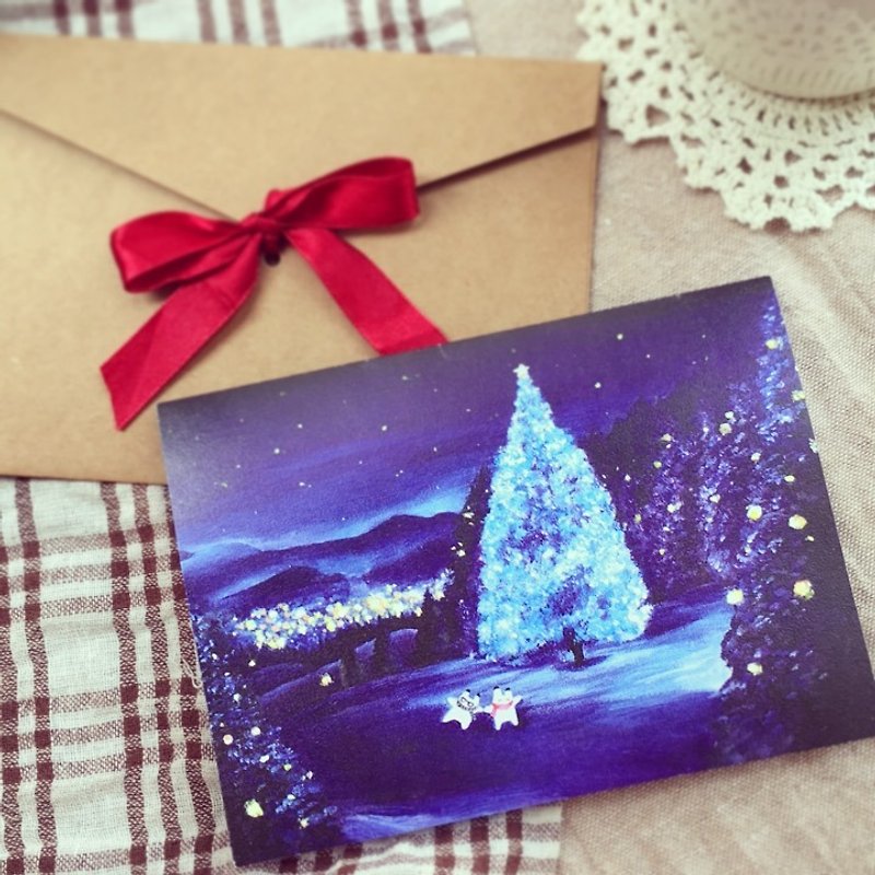Bunny romantic Christmas greeting card X'mas card - Cards & Postcards - Paper Blue