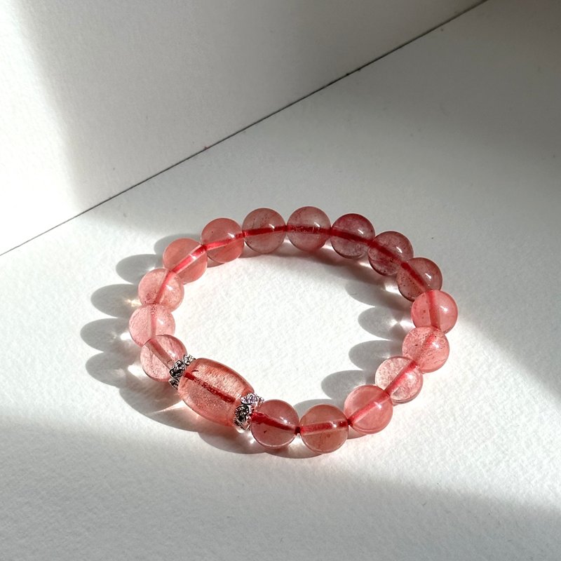 [Lucky] Ice Watermelon Stone Heart Silver Bracelet Believe in your cheerful mood - สร้อยข้อมือ - กระจกลาย สีแดง