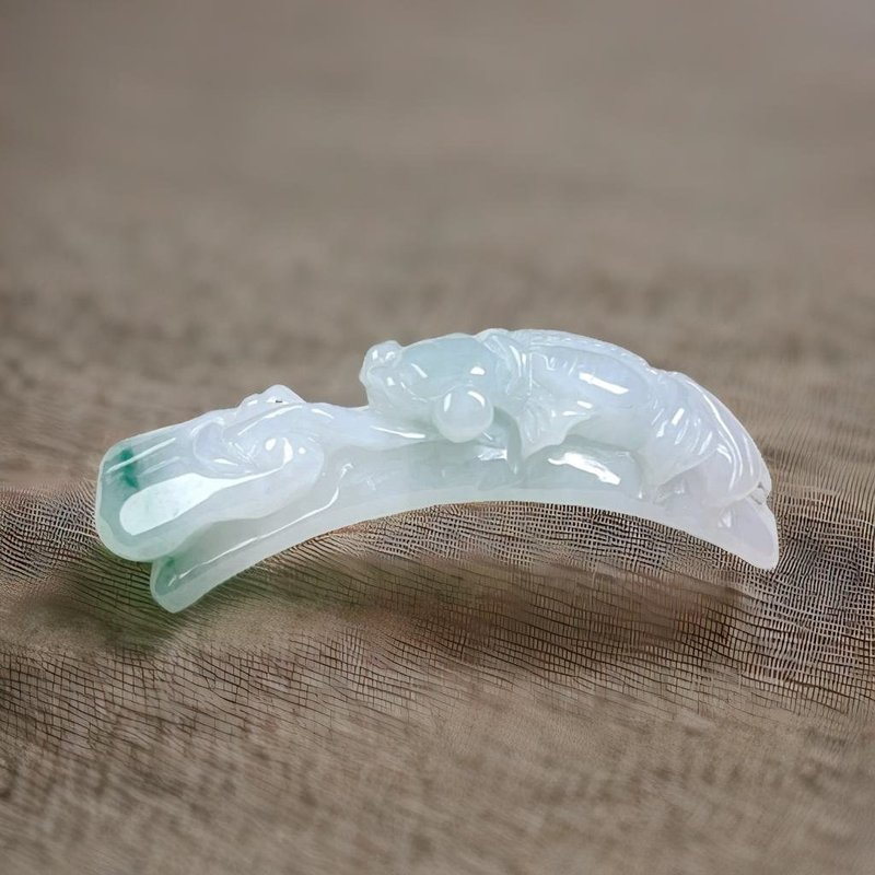 冰種飄花翡翠如意金魚手牌 | 天然緬甸玉A貨翡翠 | 送禮 - 手鍊/手環 - 玉石 透明