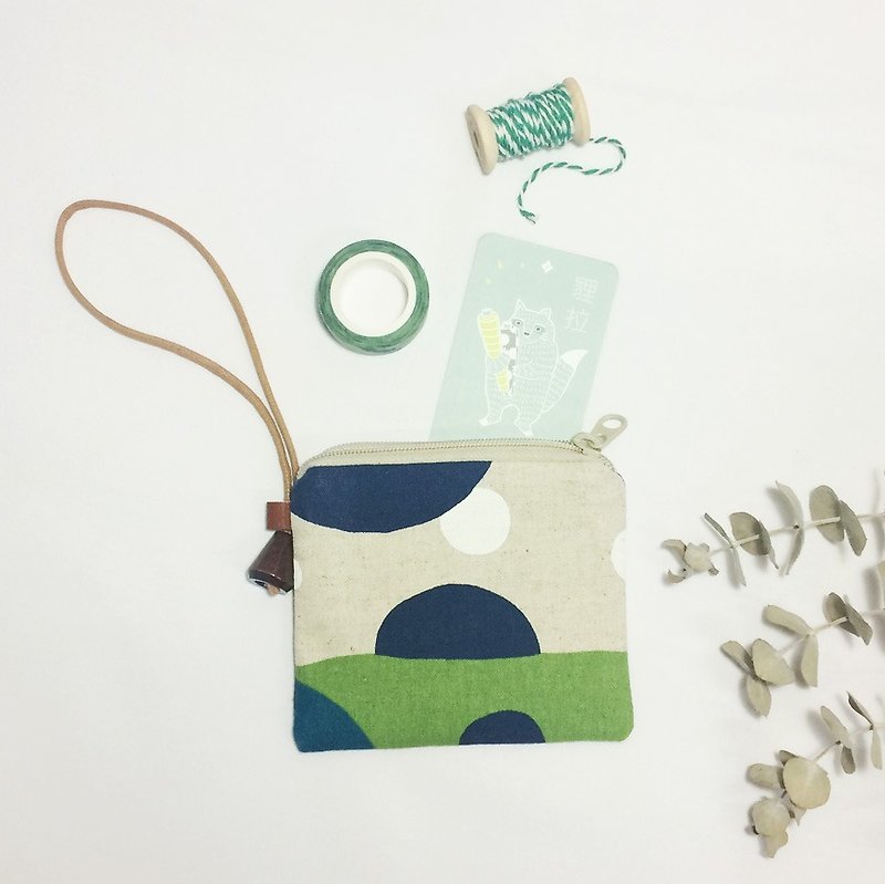 Beast pull ◇ wallet coffin ◇ mountain and moon. (With removable hand rope, two-color optional) leisure card / card / small material storage / business card holder / key bag / purse / hill / moon / small wallet - Coin Purses - Cotton & Hemp Green