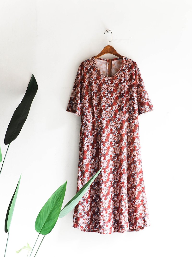 River water - Wakayama tea brown dry maple leaf season antique two-piece cotton dress oversize vintage dress - One Piece Dresses - Polyester Red