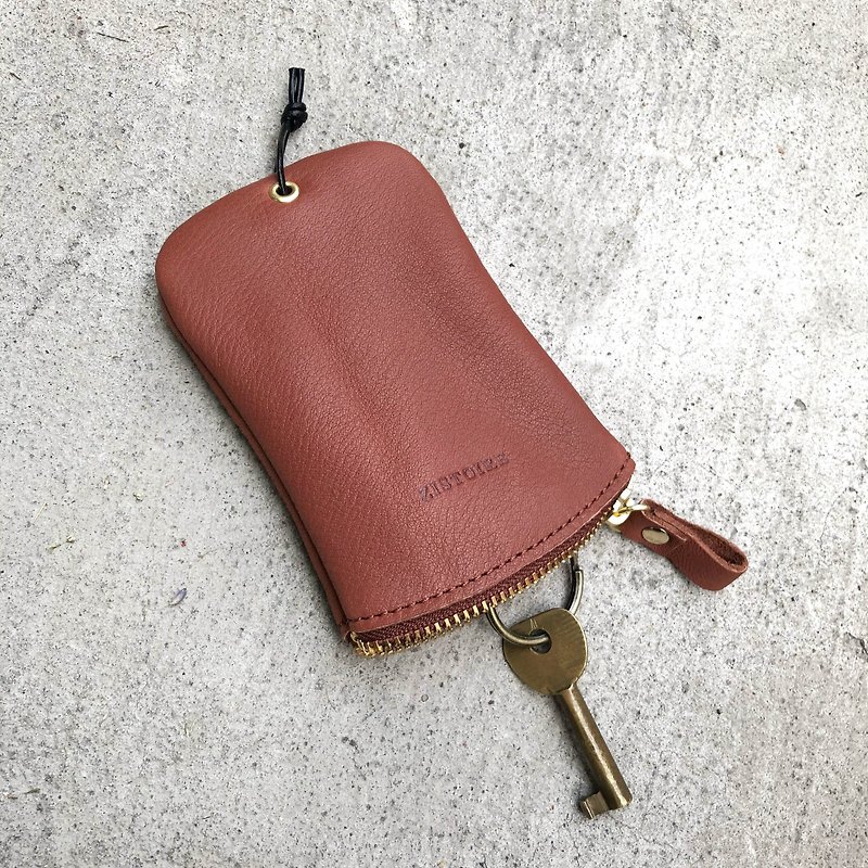 【Keys' Sweet Home / Key Bag】 ZiBAG-031 / Temperature Pink Brown - Keychains - Genuine Leather 