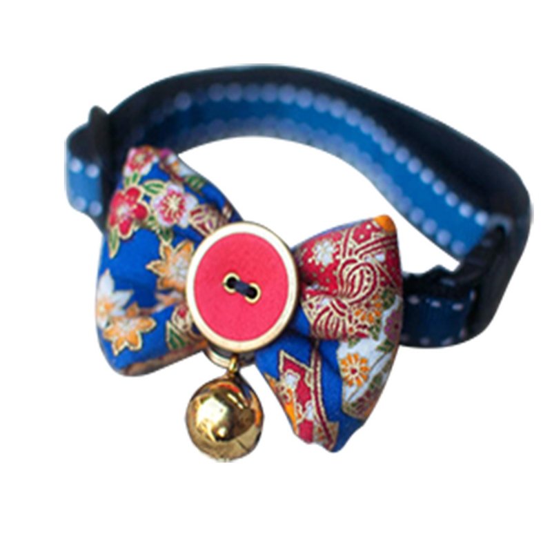 Cat collar bow tie blue floral - Collars & Leashes - Cotton & Hemp Blue