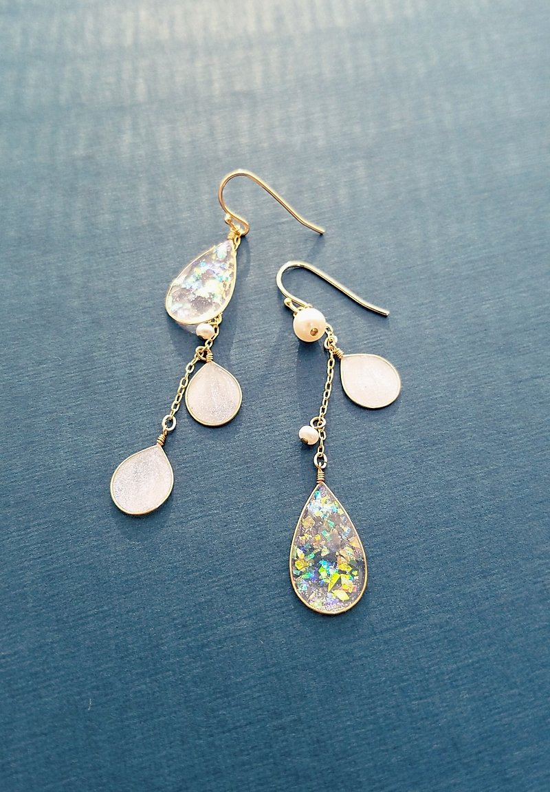 opal-colour drops and freshwater pearl pierced earrings or clip-on earrings - Earrings & Clip-ons - Resin Transparent
