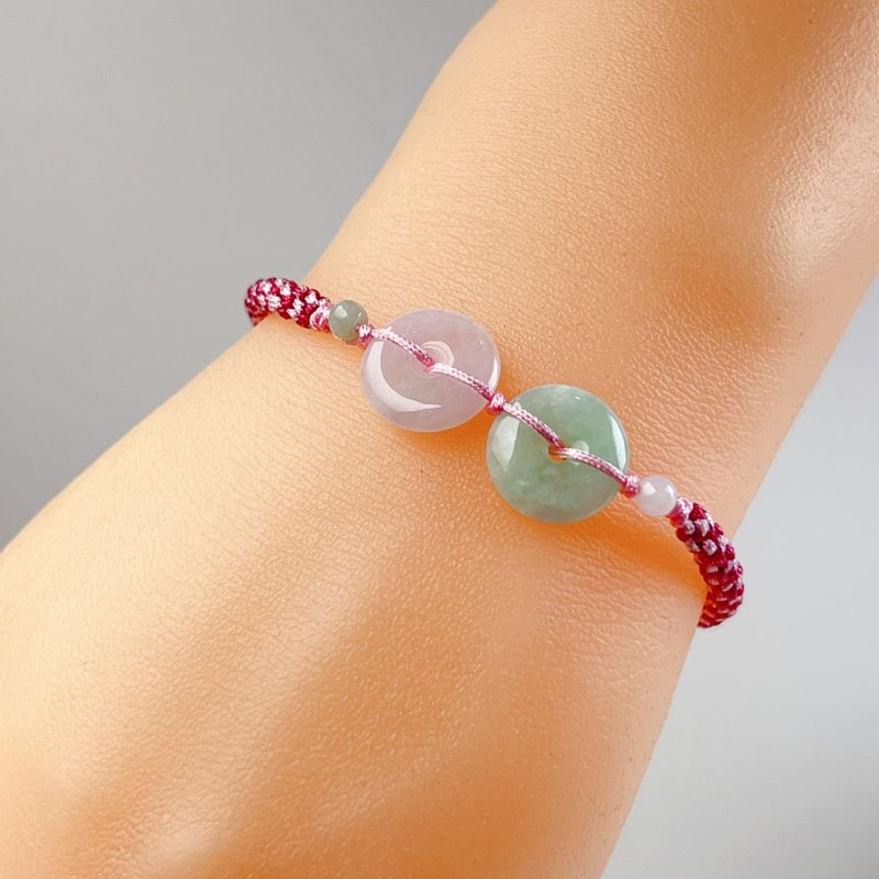 [May‧Peace] Ice Jade Double Peace Buckle Braided Bracelet | Natural Burmese Jade A Grade | Gift - Bracelets - Jade Green