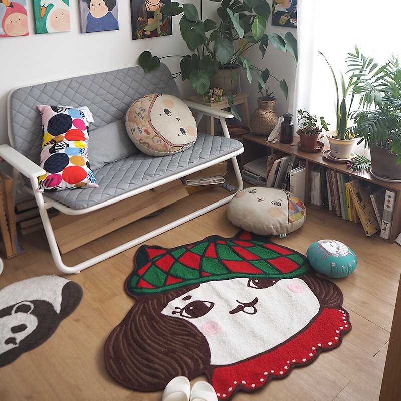Miss Baozi illustration Nordic style hand-knitted wool custom oversized home carpet - พรมปูพื้น - วัสดุอื่นๆ สีแดง