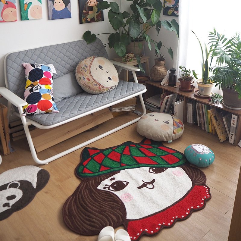 Miss Baozi illustration Nordic style hand-knitted wool custom oversized home carpet - พรมปูพื้น - วัสดุอื่นๆ สีแดง