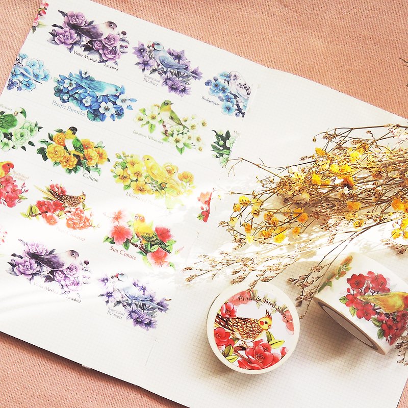 Flower and bird series paper tape - Washi Tape - Paper Orange
