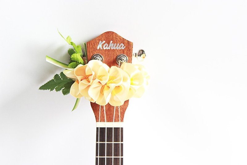 ribbon lei for ukulele (yellow plumeria) / ukulele strap / ukulele ribbon / - Guitar Accessories - Cotton & Hemp Yellow