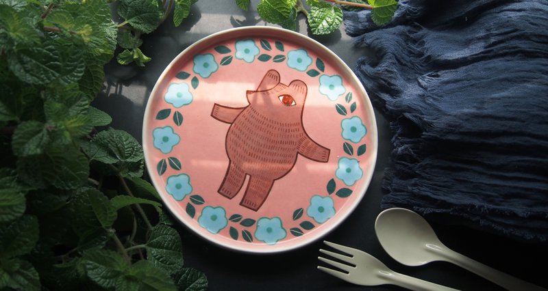 Pink Bear (L)  l ceramics l May&Clay Ceramics Studio - 碟子/醬料碟/醬油碟 - 陶 粉紅色