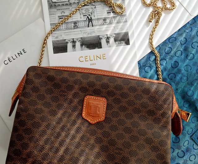 CELINE ブラウン バッグ 中型 中古バッグ CELINEブラウンフラワー コスメティックバッグ
