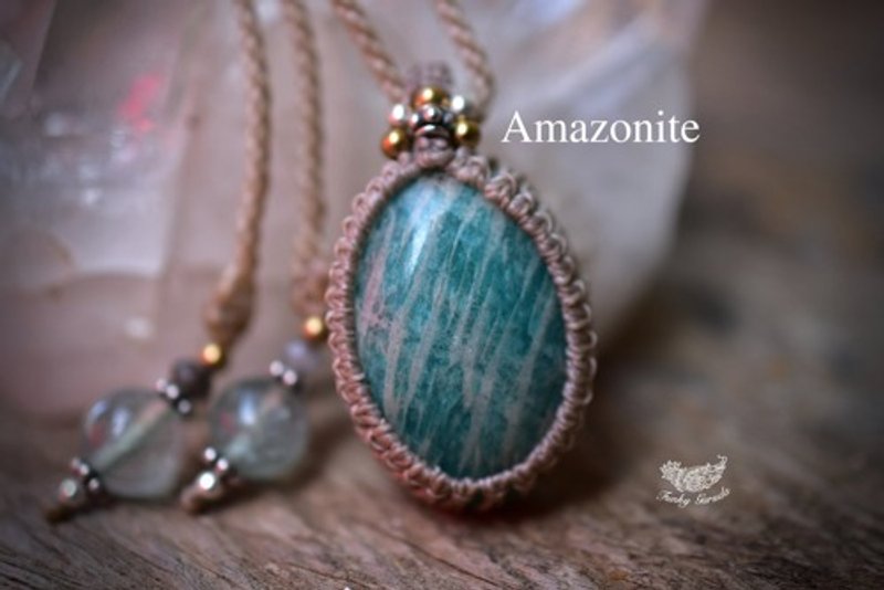 Amazonite macrame pendant - Necklaces - Semi-Precious Stones Green