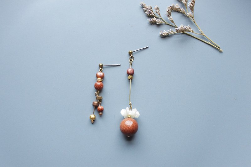 Floating flower Marmalade - earrings pierced earrings clip-on earrings - Earrings & Clip-ons - Copper & Brass Gold