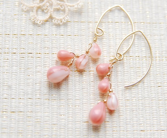 Flower bud marquise hook earrings 14kgf - Shop Ayako's Earrings