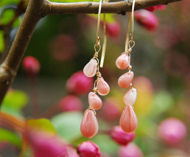 Flower bud marquise hook earrings 14kgf - Shop Ayako's Earrings