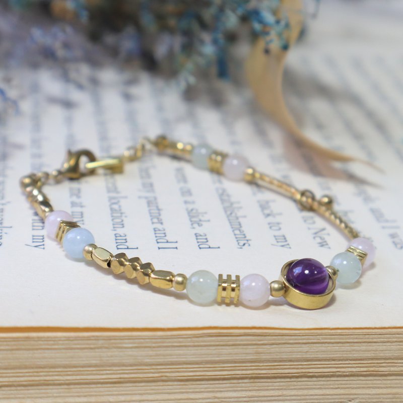 Foam Bronze amethyst bracelet / Morgan Stone brass Tanabata gift customized - สร้อยข้อมือ - ทองแดงทองเหลือง หลากหลายสี