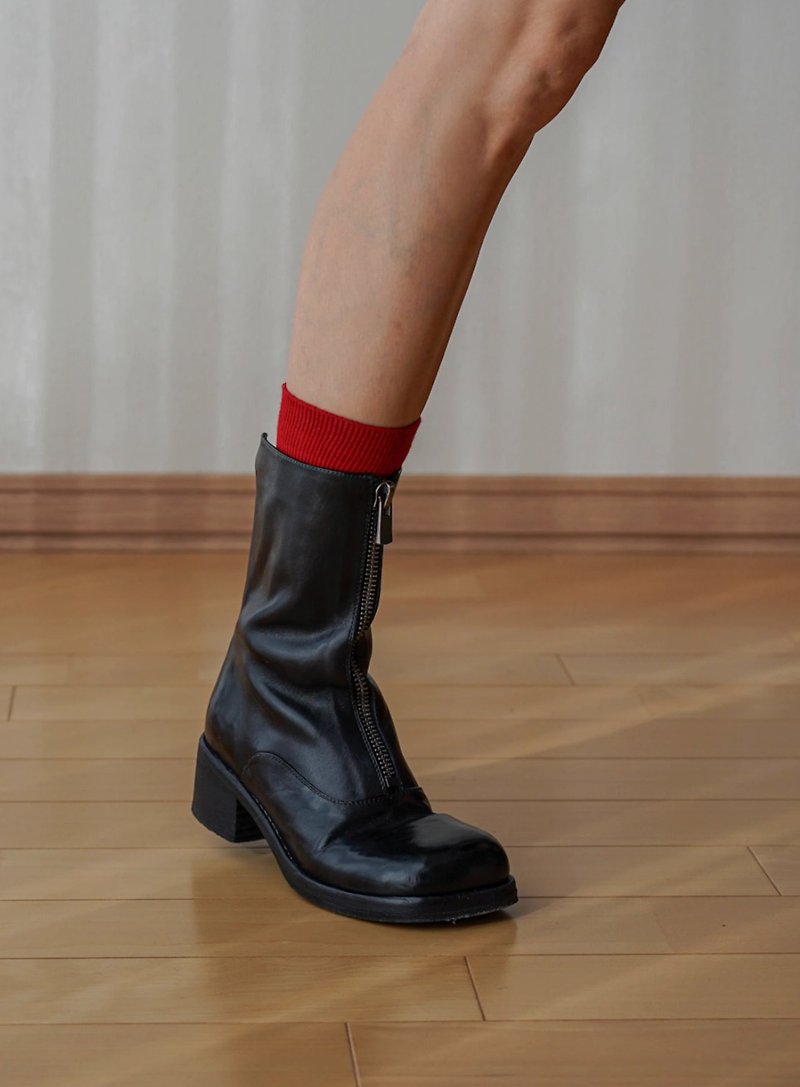 Retro round-headed horsehide handmade washed heel boots - รองเท้าบูทยาวผู้หญิง - หนังแท้ หลากหลายสี
