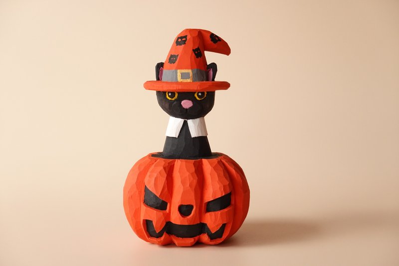 Cat in Pumpkin head - Stuffed Dolls & Figurines - Wood Orange