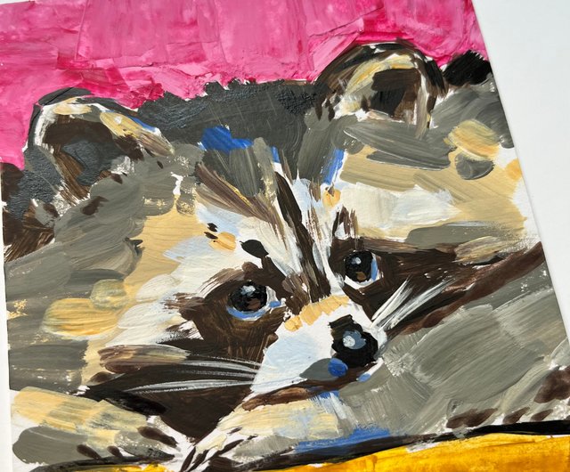 アライグマの絵 オリジナルアート 動物アート 小さい絵 動物