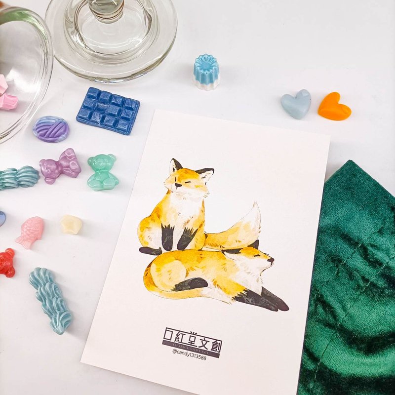 KR474_口紅堂明信片_紅狐12_candy1313588 postcard - 卡片/明信片 - 紙 多色