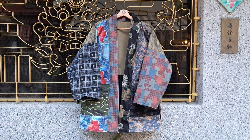 AMIN'S SHINY WORLD Irregular contrasting color stitching KIMONO ONLY - Men's Coats & Jackets - Cotton & Hemp Multicolor