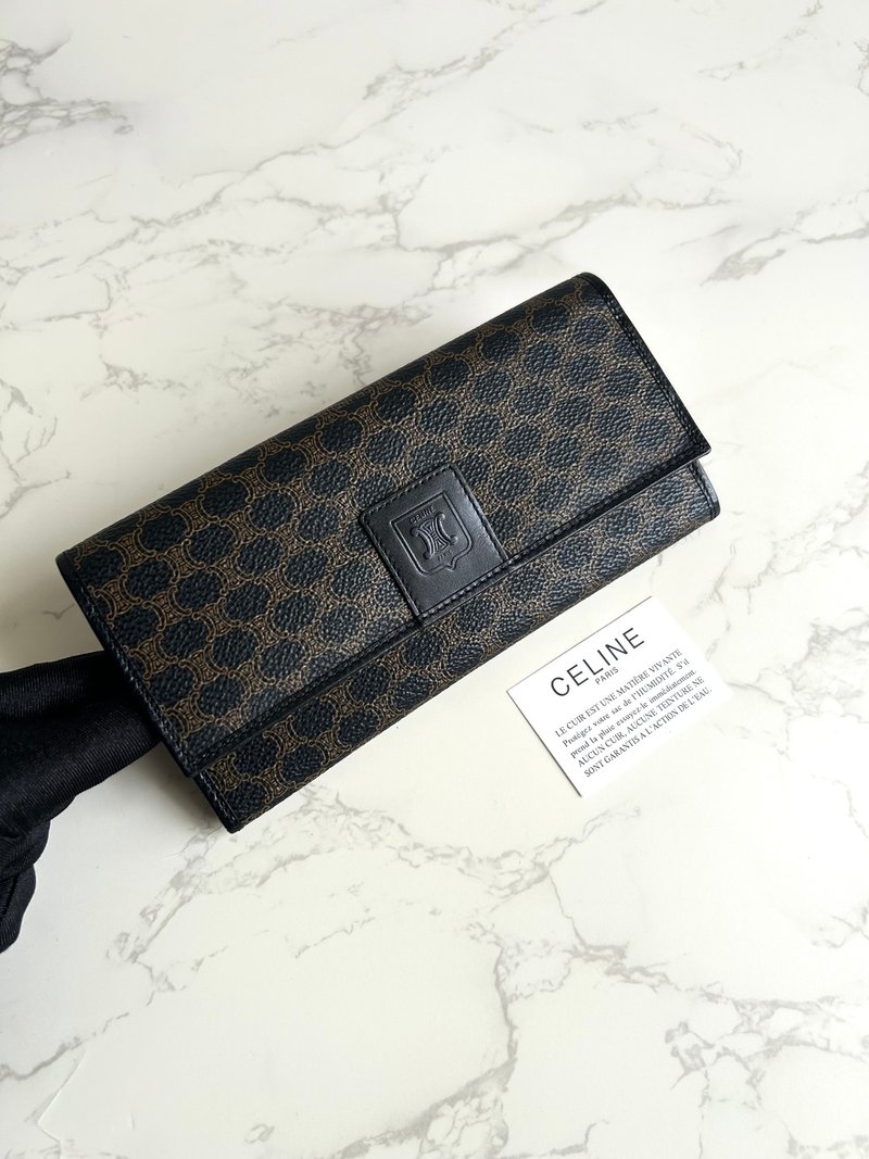 【LA LUNE】Second-hand Vintage CELINE Triomphe Monogram Long Wallet (HK Vintage) - Wallets - Other Materials Black