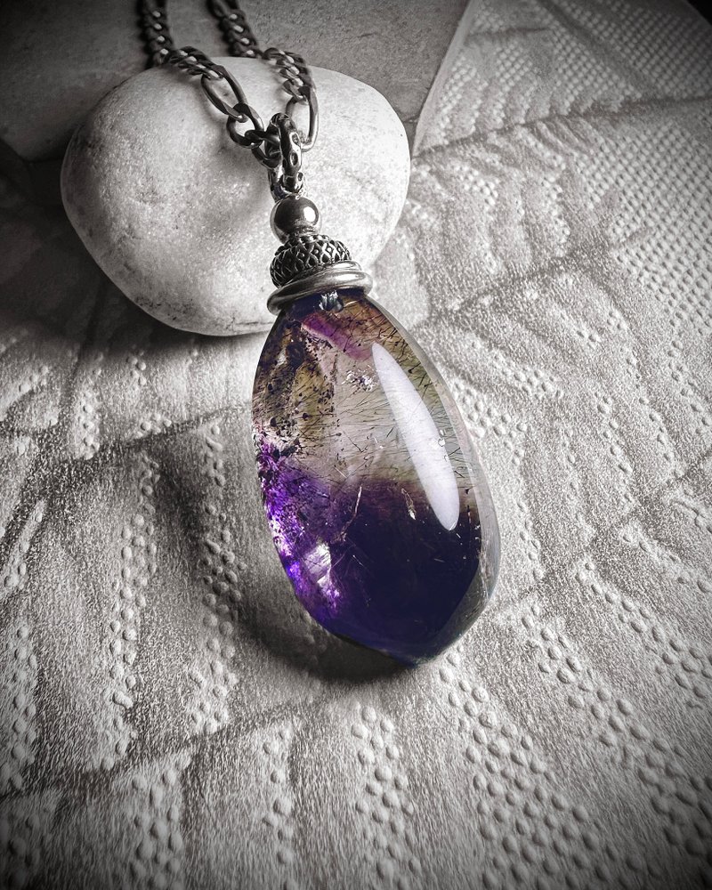 紫超七金字塔 銀製吊墜 - 項鍊 - 半寶石 