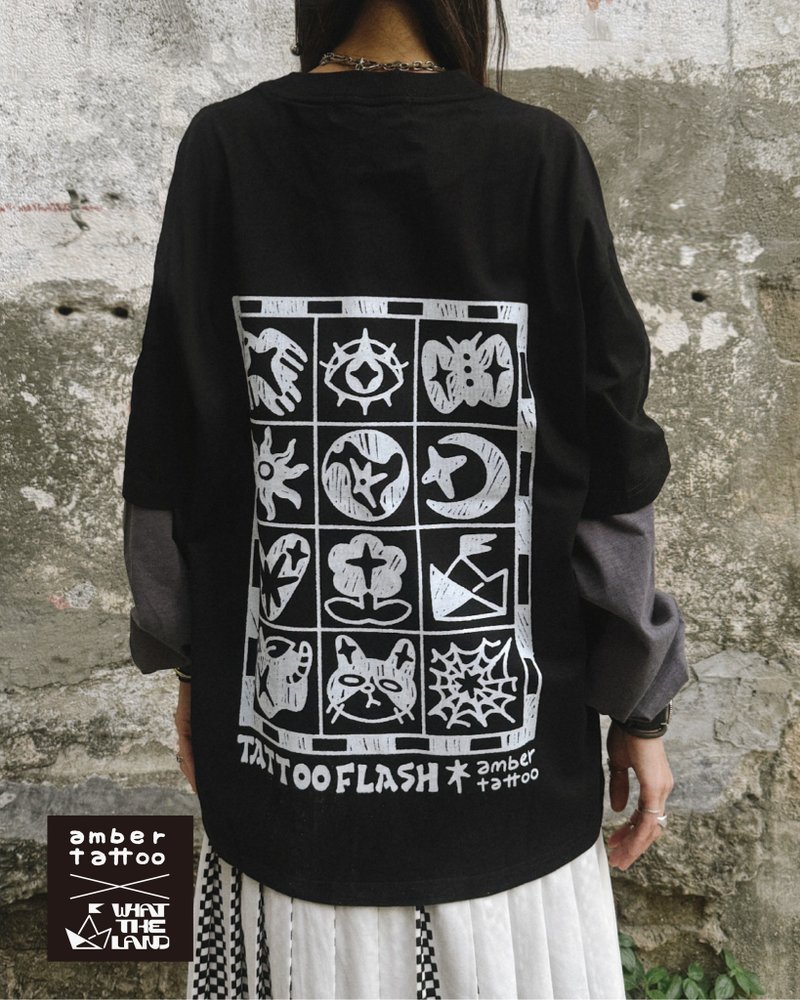 Amber Tattoo Rubbing x What The Land - เสื้อฮู้ด - ผ้าฝ้าย/ผ้าลินิน สีดำ