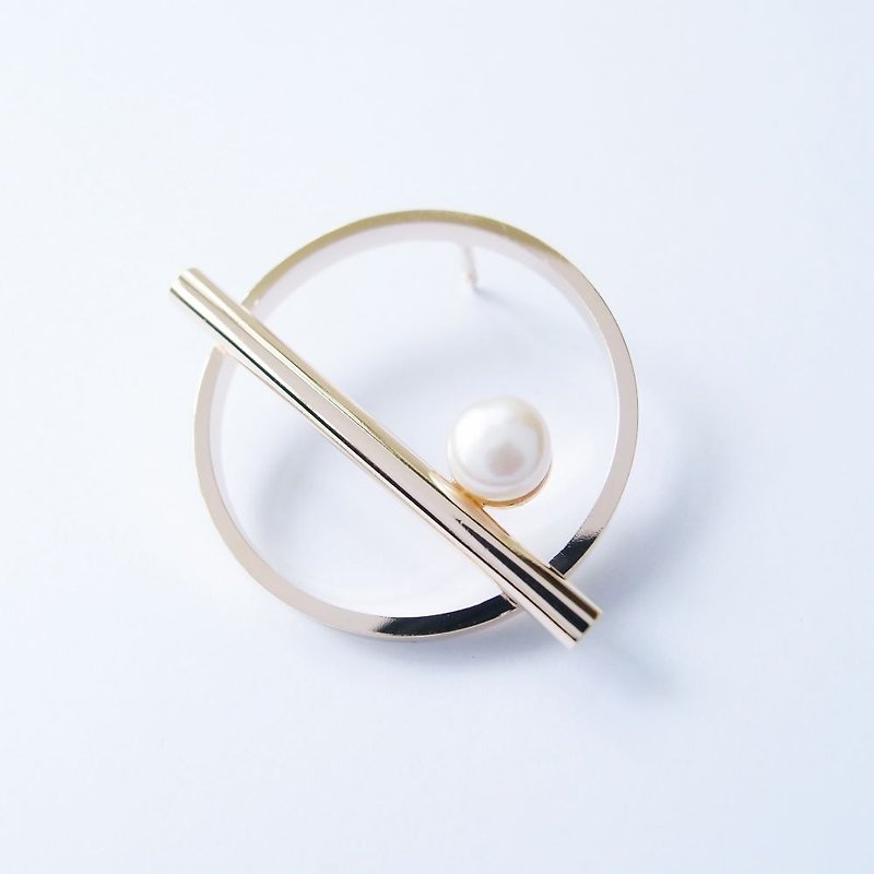 Geometry Landscape 8 Metal Pearl Brooch - Brooches - Other Metals Gold
