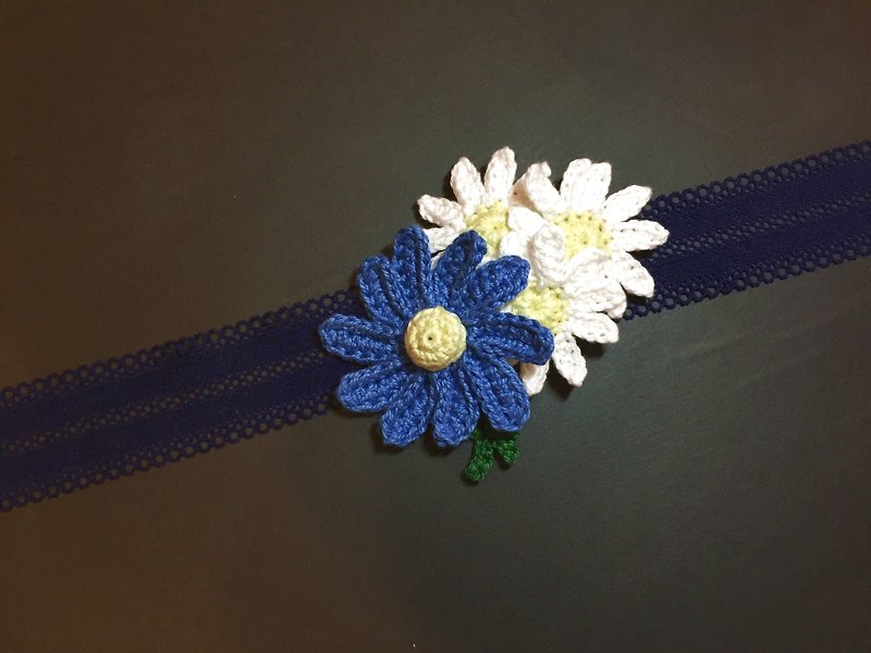 Baby Gift – Blue daisy head band for baby girl - เครื่องประดับผม - ผ้าฝ้าย/ผ้าลินิน 