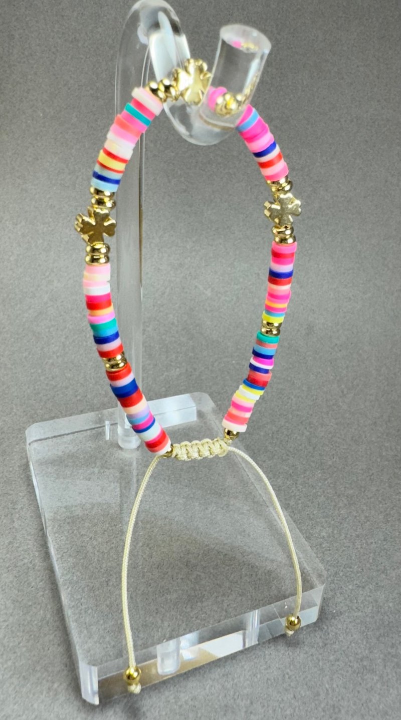 Bohemian Ins Style Polymer Clay Slice Cross Beaded Bracelet - สร้อยข้อมือ - วัสดุอื่นๆ 