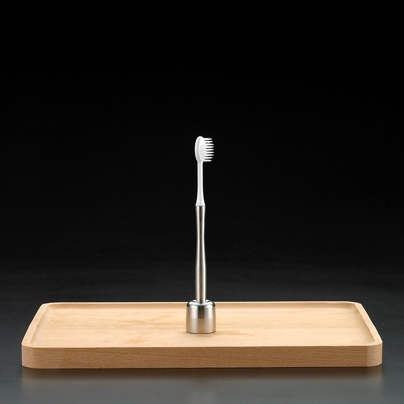 (One year) Stainless steel plastic toothbrush - hairline handle (1 handle +6 brush +1 base) - แปรงสีฟัน - โลหะ สีเงิน