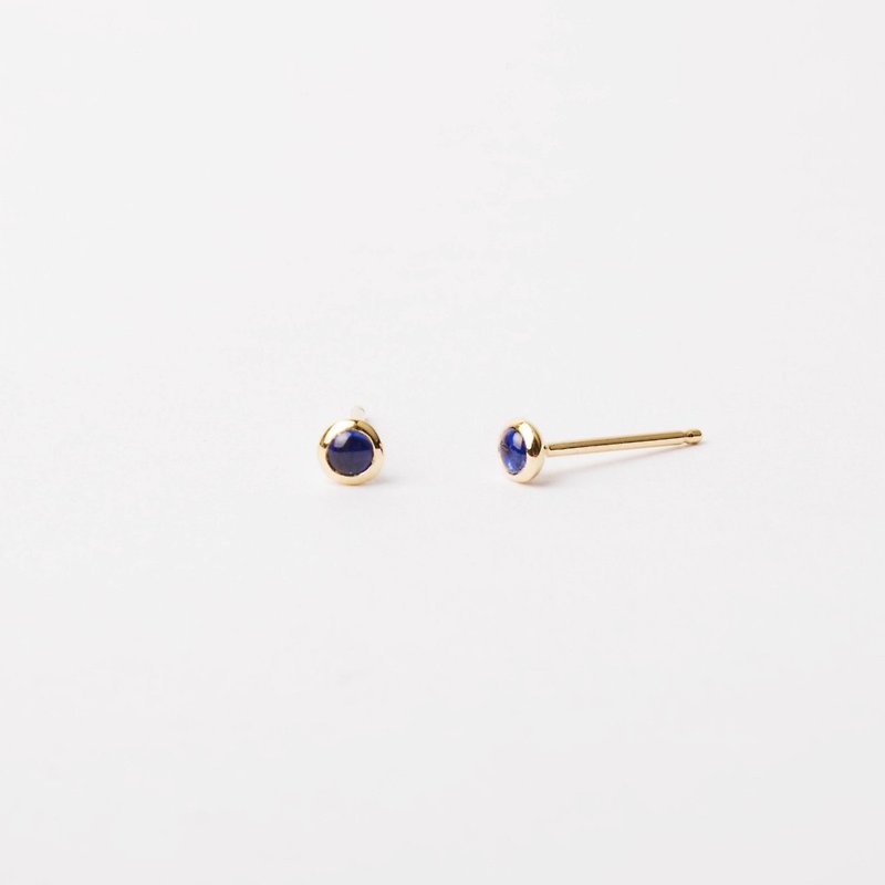 迷你天然藍寶石包鑲 純 14K 金耳環 2.5mm