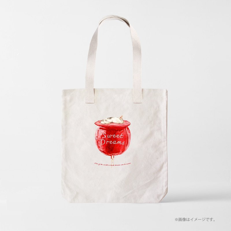 SWEET DREAMS Cat and Apple Candy /A3サイズ対応のトートバッグ - 手提包/手提袋 - 棉．麻 白色