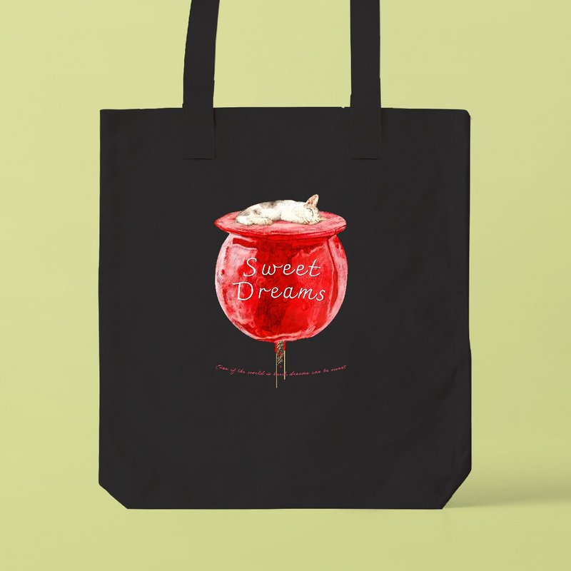 SWEET DREAMS Cat and Apple Candy /A3サイズ対応のトートバッグ - 手提包/手提袋 - 棉．麻 白色