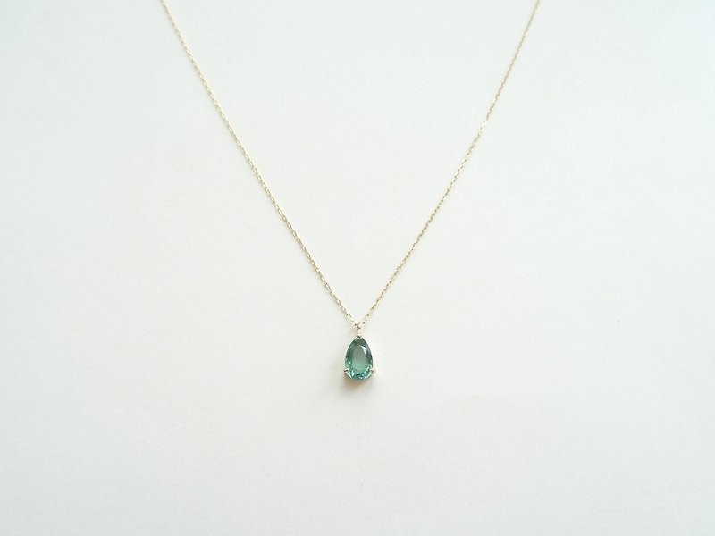  Natural Tourmaline 0.60 ct Teardrop Prong Set 18K Yellow Solid Gold Necklace - Necklaces - Gemstone Green
