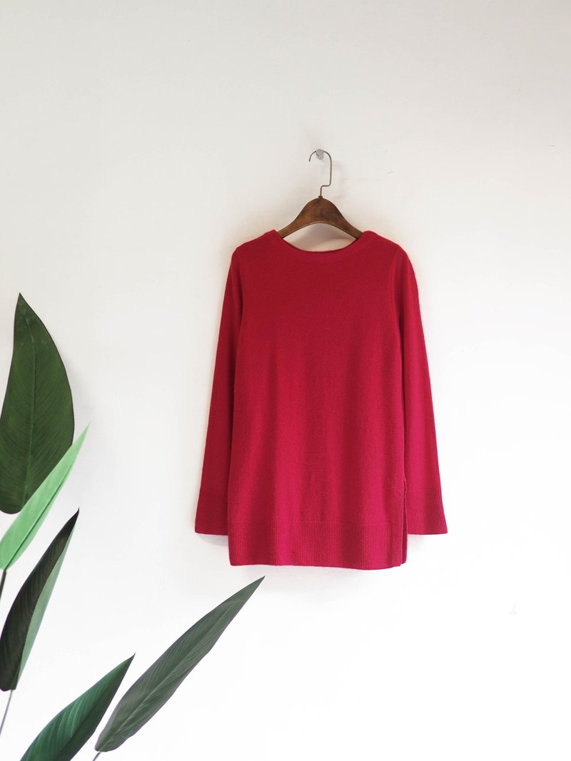 烈焰艷紅青澀戀日暖暖午後 古董喀什米爾羊絨古著毛衣 cashmere - 女毛衣/針織衫 - 羊毛 紅色