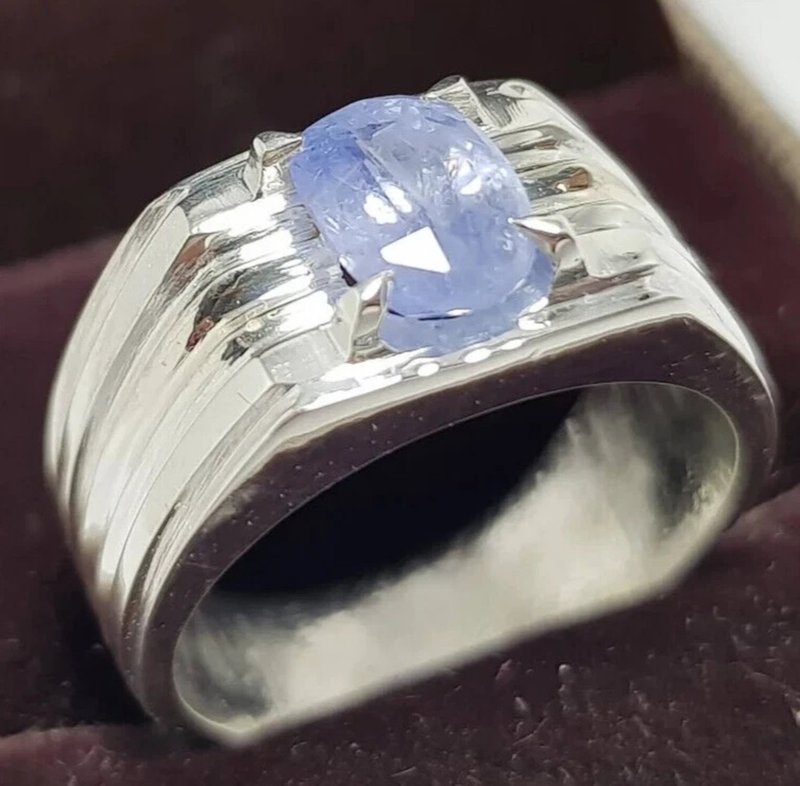 Sky Blue Mens Sapphire ring - Ceylon Sri Lanka Mens Sapphire stone ring man gift - 戒指 - 寶石 藍色