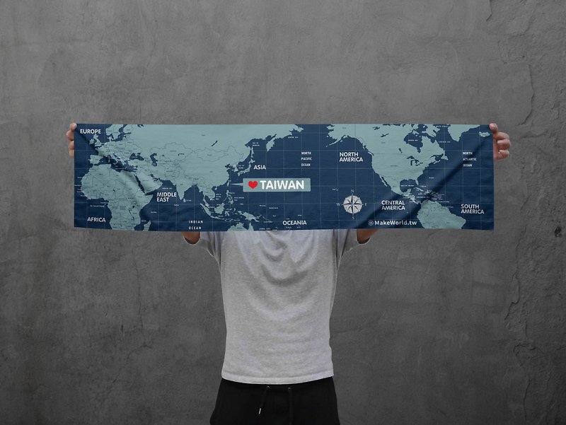 Make World Map Manufacturing Sports Towel (Navy) - Towels - Polyester 