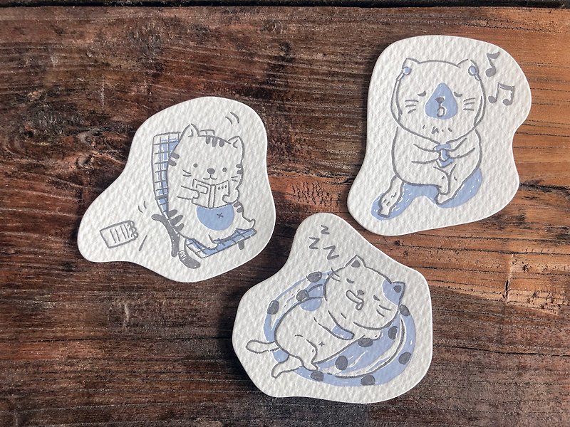 活版印刷制小貓插畫卡可做書簽留言卡禮物卡 - 心意卡/卡片 - 紙 