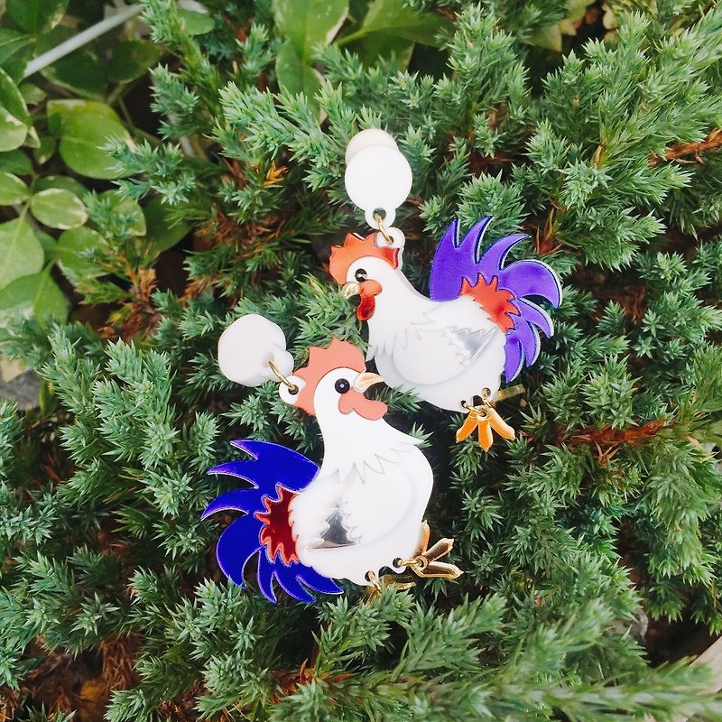 Rooster Earrings - Earrings & Clip-ons - Acrylic Multicolor