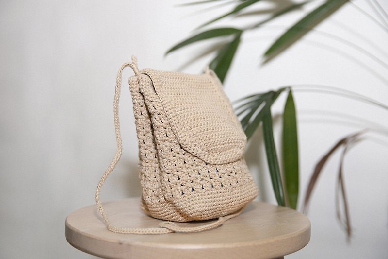 Crochet shoulder bag/ Khaki/Flap:S/SDODIO Studio - Messenger Bags & Sling Bags - Cotton & Hemp Khaki
