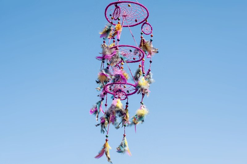 National Wind boho ornaments hand-woven cotton Linen Dreamcatcher Charm dream Cather- Peach stars - ของวางตกแต่ง - ขนแกะ สึชมพู