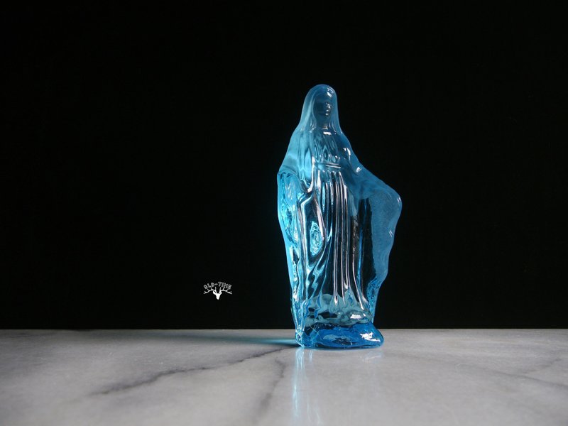 【OLD-TIME】台湾初期に作られたレアブルーガラスのマドンナ - 置物 - その他の素材 